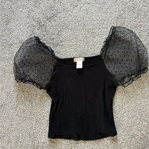 Altar'd State Black Sheer Puff Sleeve Blouse
